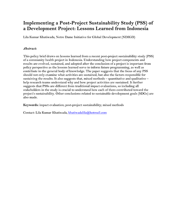 Implementing a Post-Project Sustainability Study (PSS) of a Development Project: Lessons Learned from Indonesia