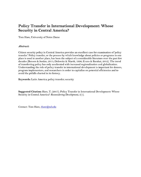 Policy Transfer in International Development: Whose Security in Central America? 