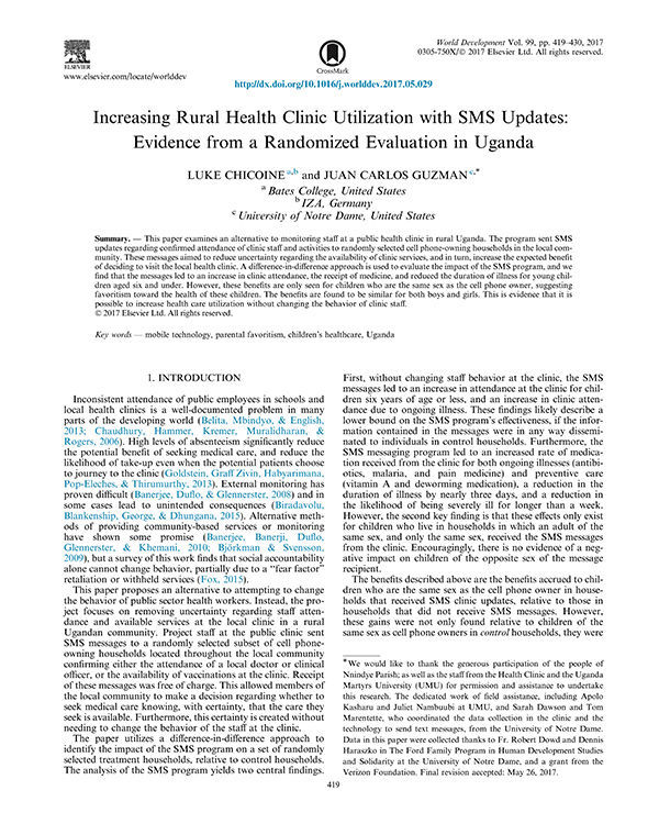 Increasing Rural Health Clinic Utilization with SMS Updates: Evidence from a Randomized Evaluation in Uganda