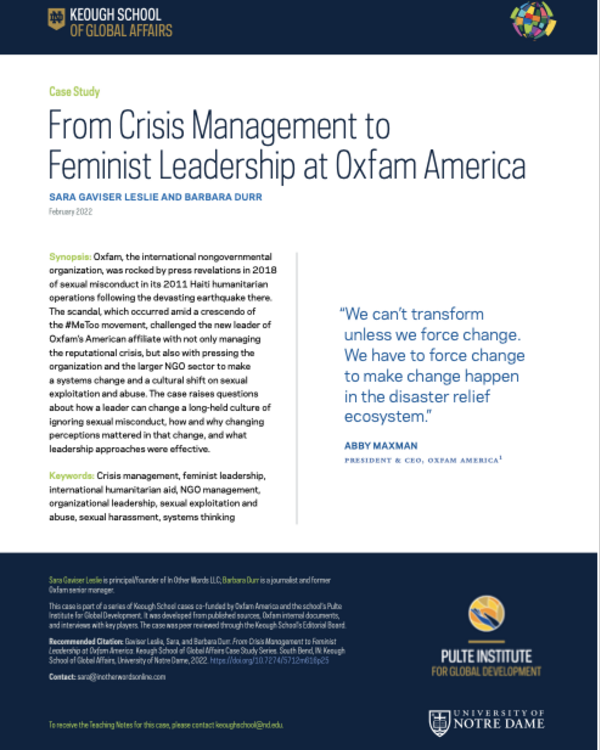 From Crisis Management to Feminist Leadership at Oxfam America 