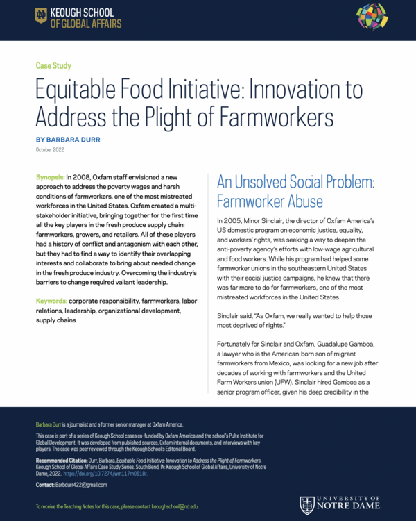 Equitable Food Initiative: Innovation to Address the Plight of Farmworkers